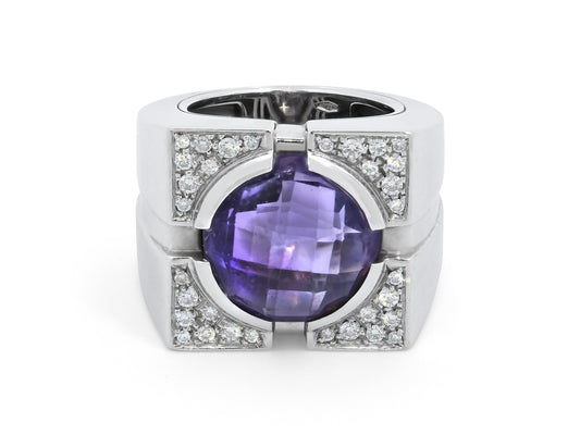 Versace Diamond and Amethyst Ring in 18K White Gold