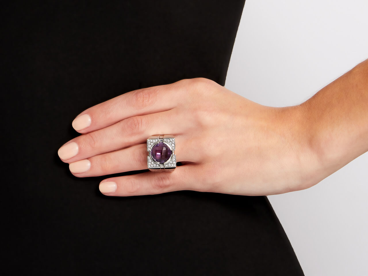 Versace Diamond and Amethyst Ring in 18K White Gold