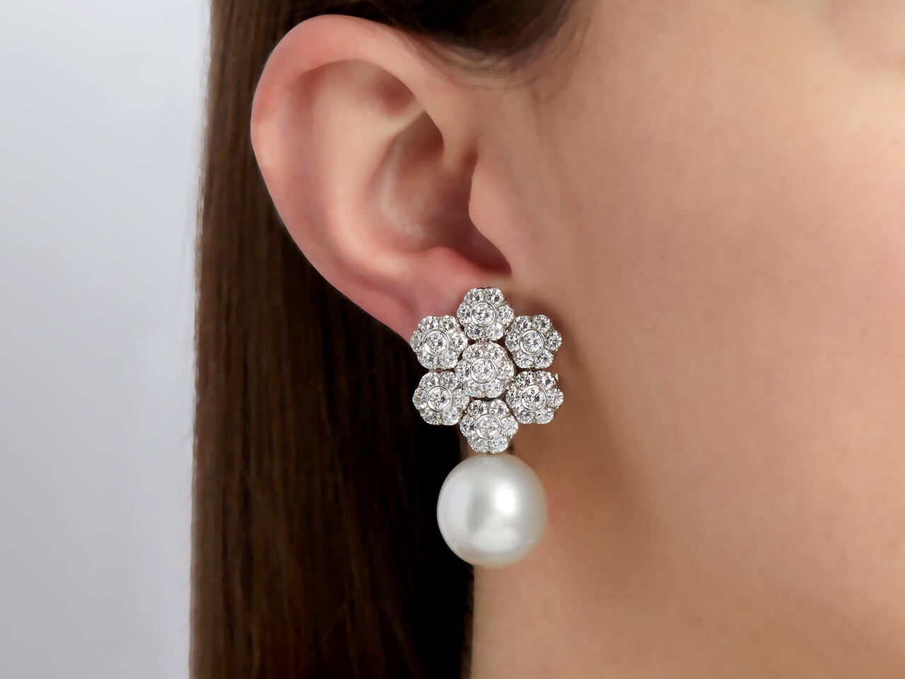 Diamond and Pearl Earrings in 18K White Gold