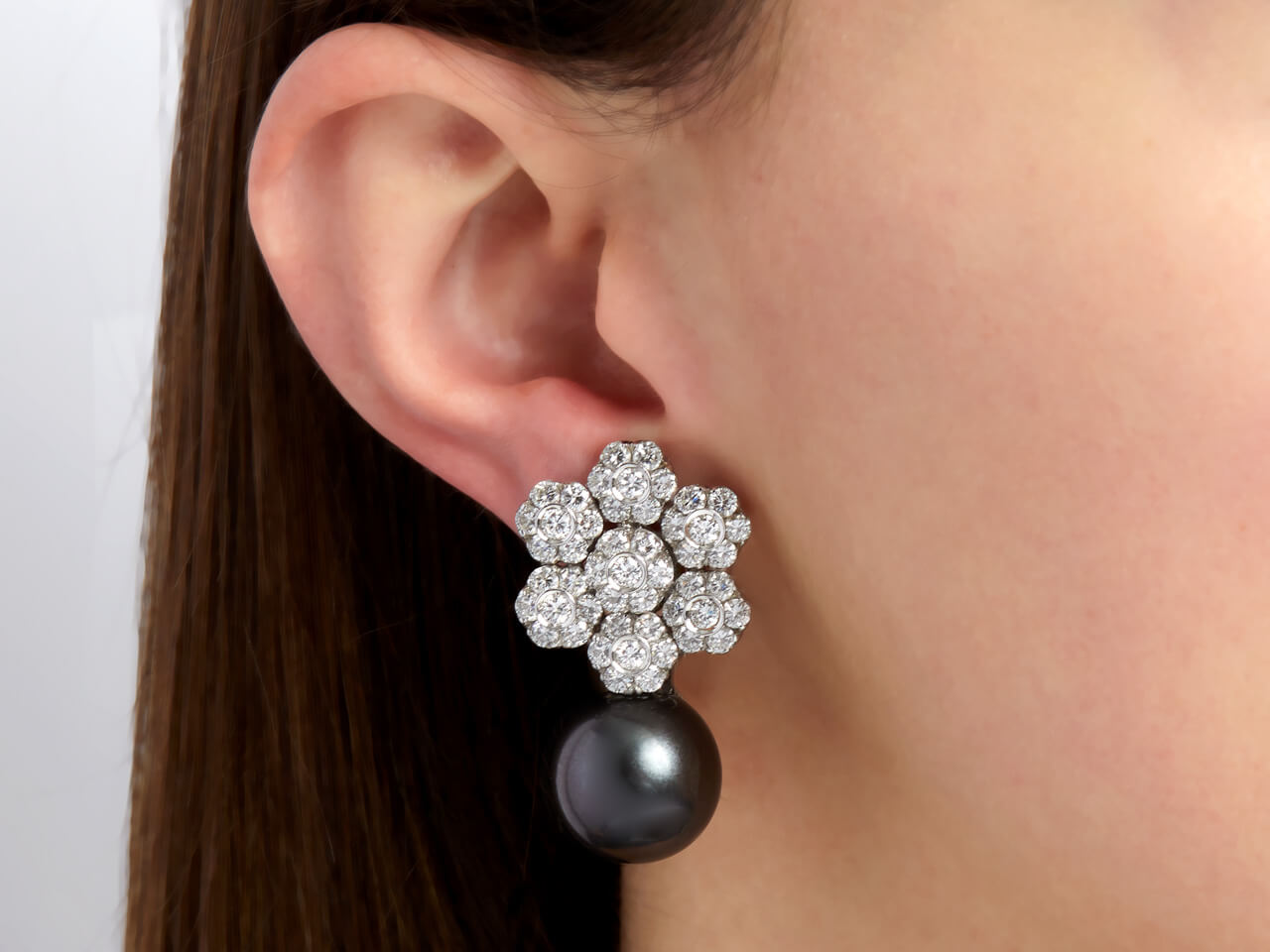 Diamond and Pearl Earrings in 18K White Gold