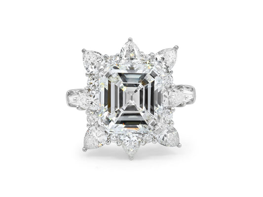 Mid-Century Marianne Ostier Emerald Cut Diamond Ring, 7.23 carat G/VS1, in Platinum