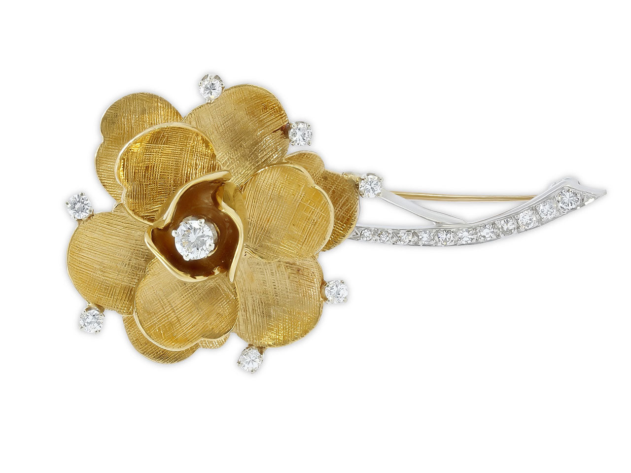 Diamond Flower Brooch in 18K Gold