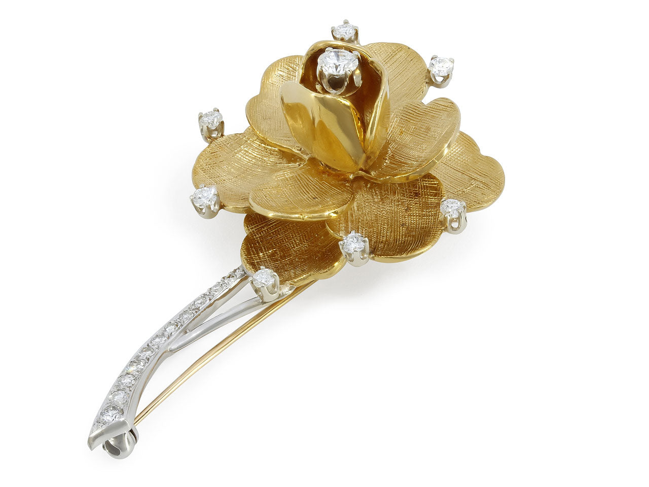 Diamond Flower Brooch in 18K Gold