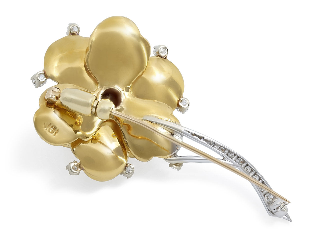 Diamond Flower Brooch in 18K Gold