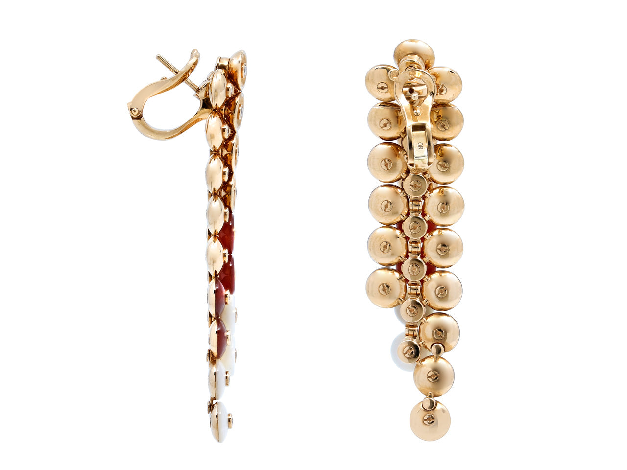 Van Cleef & Arpels 'Bouton d'or' Carnelian, Mother-of-Pearl and Diamond Earrings in 18K Rose Gold