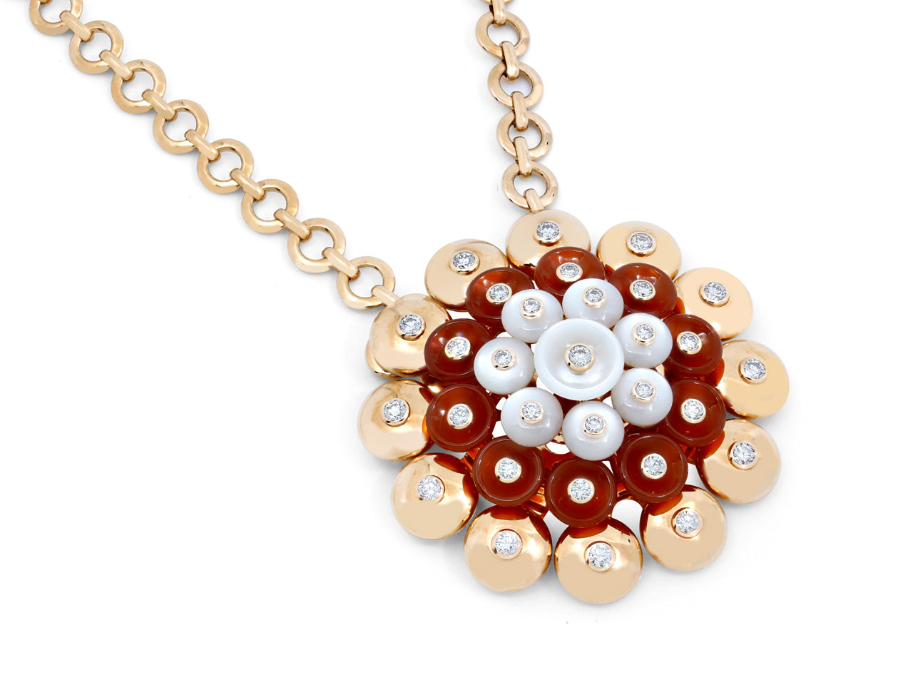 Van Cleef & Arpels 'Bouton d'or' Carnelian, Mother-of-Pearl and Diamond Pendant in 18K Rose Gold