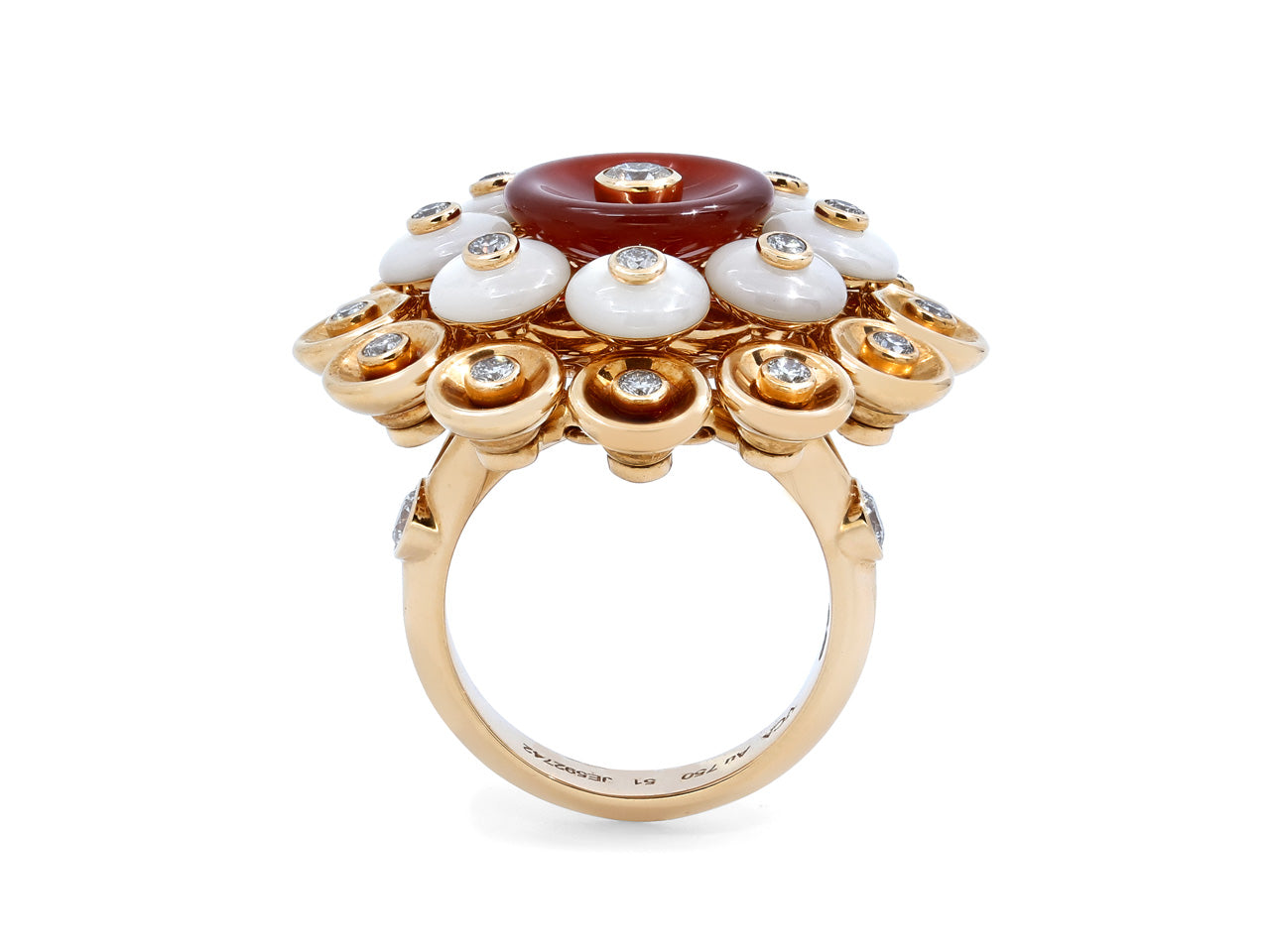 Van Cleef & Arpels 'Bouton d'or' Carnelian, Mother-of-Pearl and Diamond Ring in 18K Rose Gold