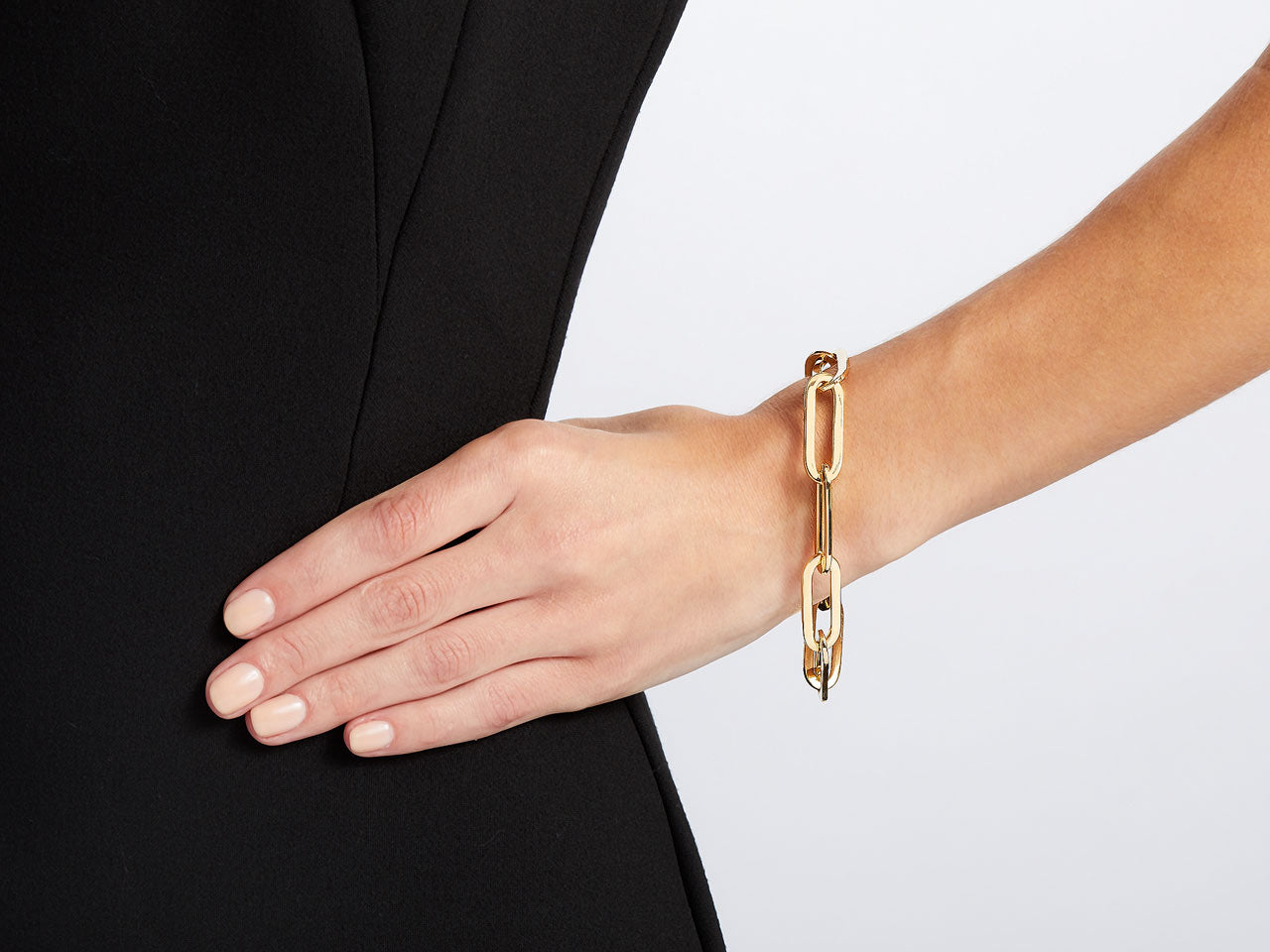 Italian 'Paperclip' Elongated Link Bracelet in 18K Gold, by Beladora