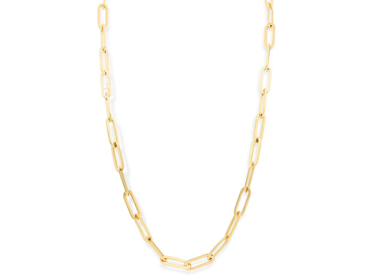 Italian 'Paperclip' Elongated Link Necklace in 18K Gold, 33 Inches, by Beladora