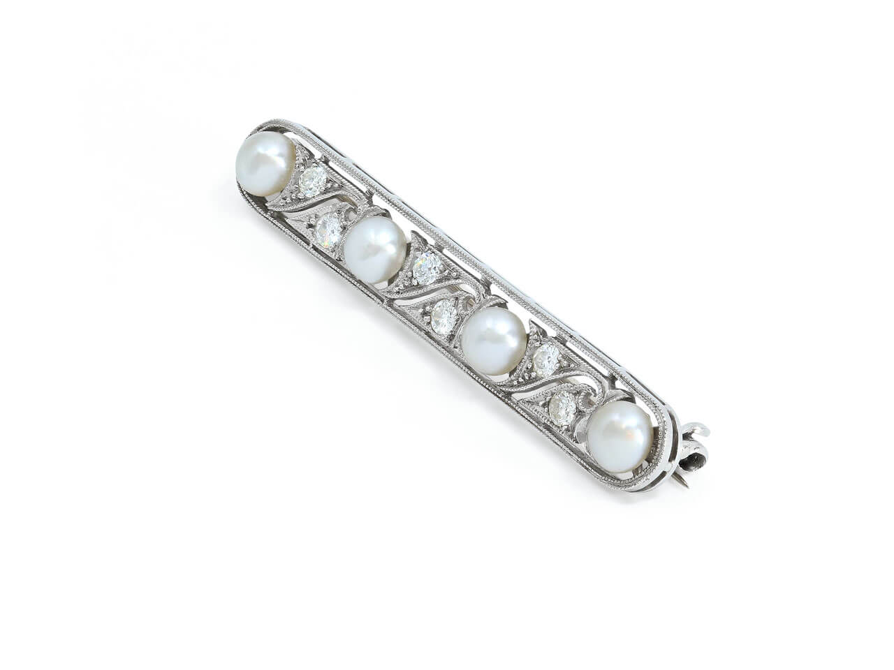 Antique Natural Pearl and Diamond Brooch in Platinum, by Black Starr & Frost