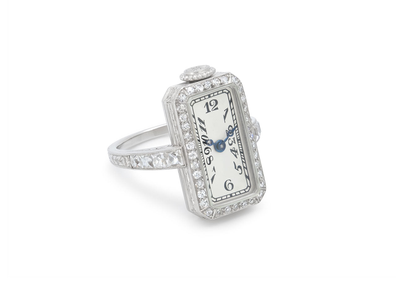 Art Deco Diamond Ring Watch in Platinum, movement by CH Meylan