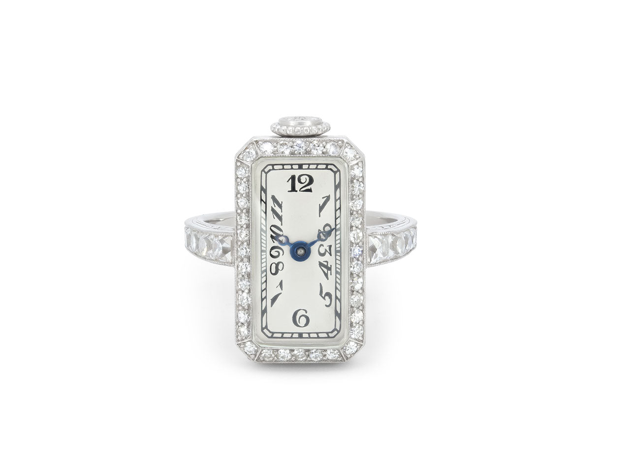 Art Deco Diamond Ring Watch in Platinum, movement by CH Meylan