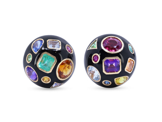 Verdura 'Fulco' Multi-Gemstone Black Enamel Earrings in 18K Gold