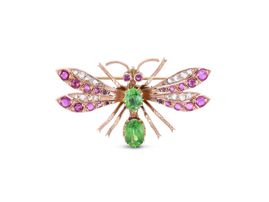 Antique Victorian Multi-Gem Insect Brooch in 15K Rose Gold