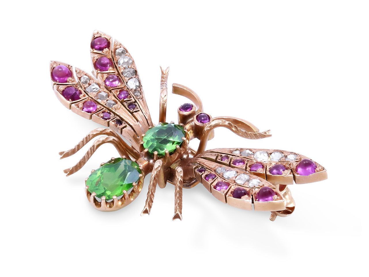 Antique Victorian Multi-Gem Insect Brooch in 15K Rose Gold