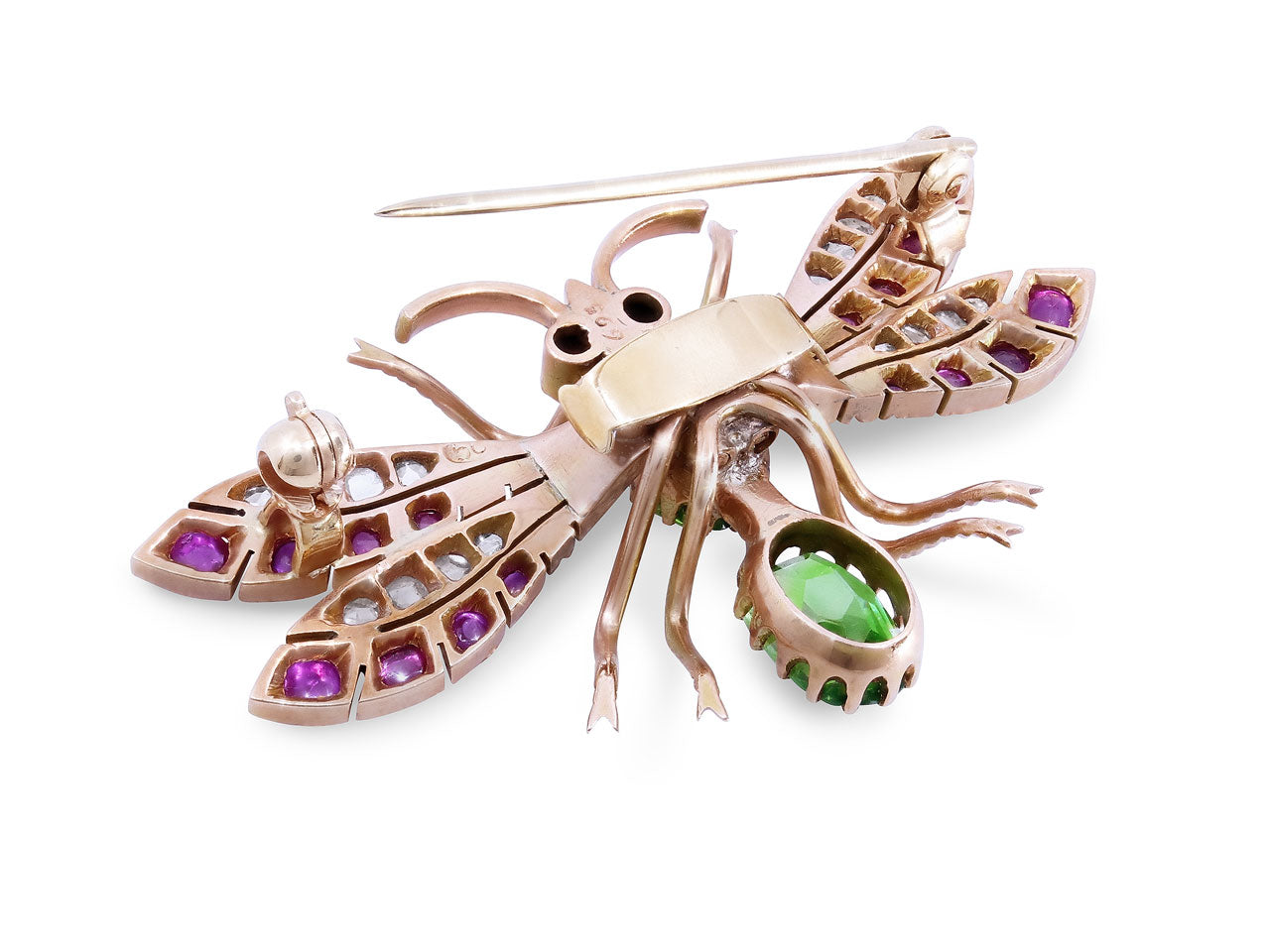 Antique Victorian Multi-Gem Insect Brooch in 15K Rose Gold