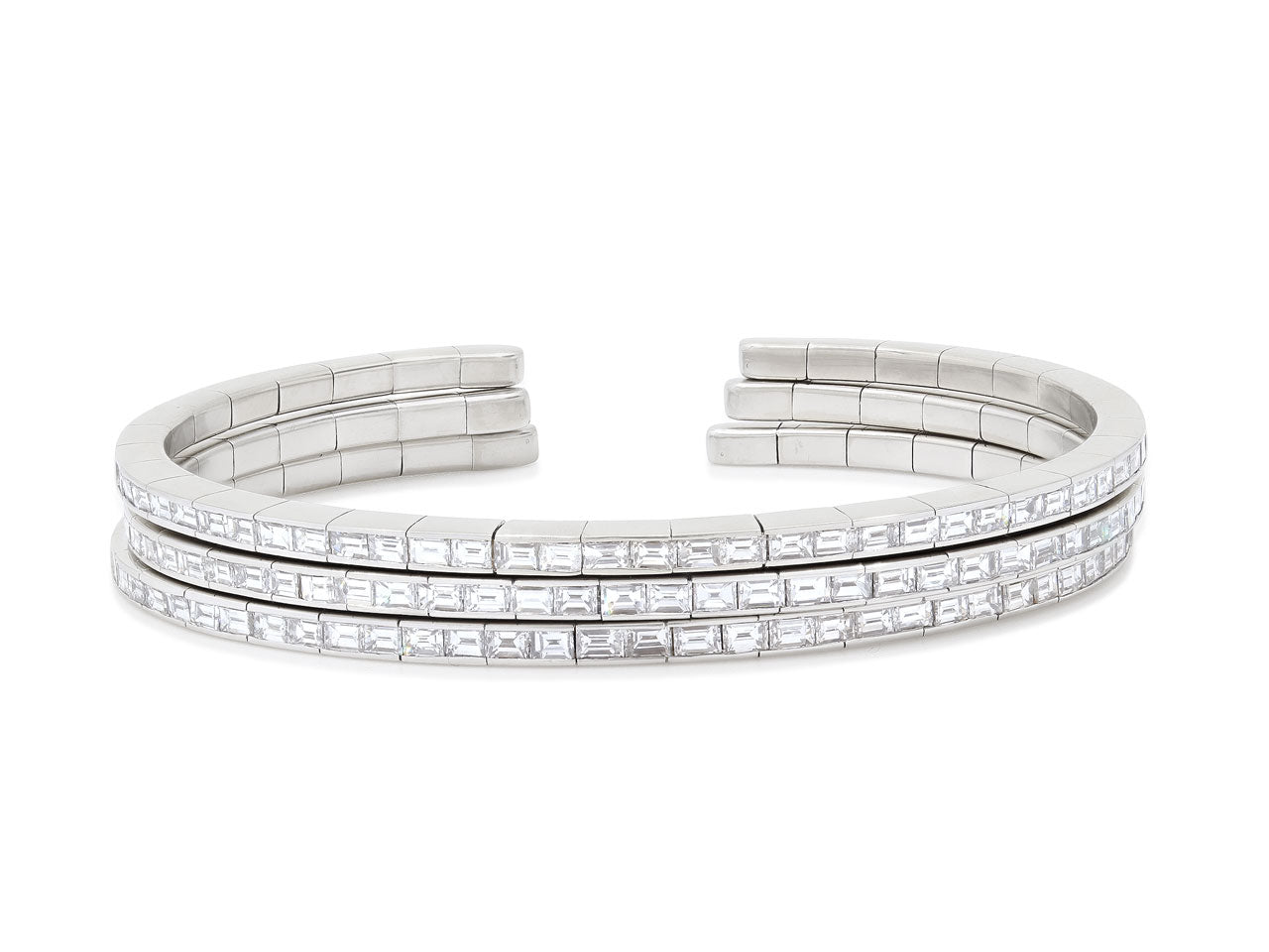 Set of Three Flexible Diamond Bracelets in 18K White Gold