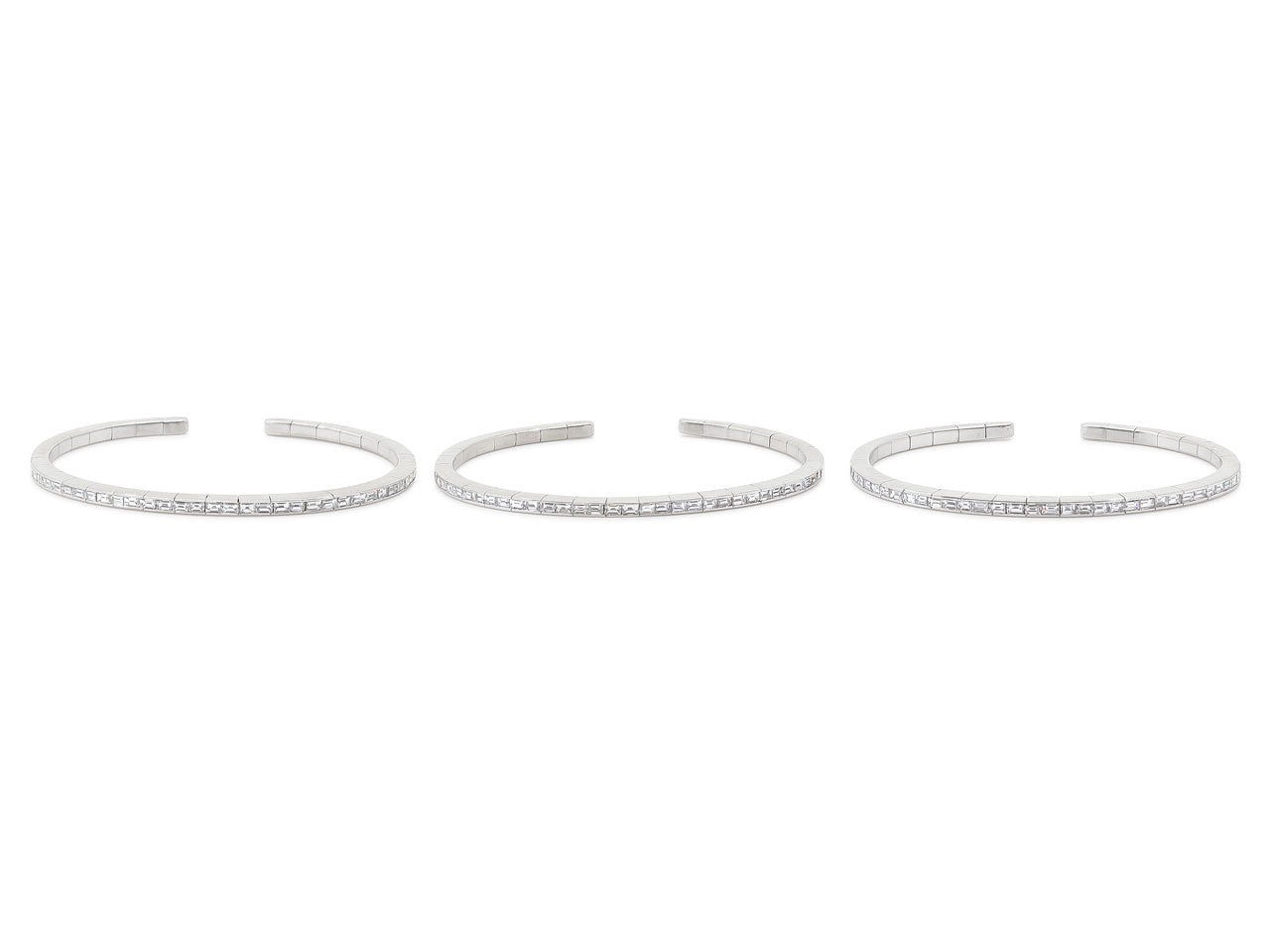 Set of Three Flexible Diamond Bracelets in 18K White Gold