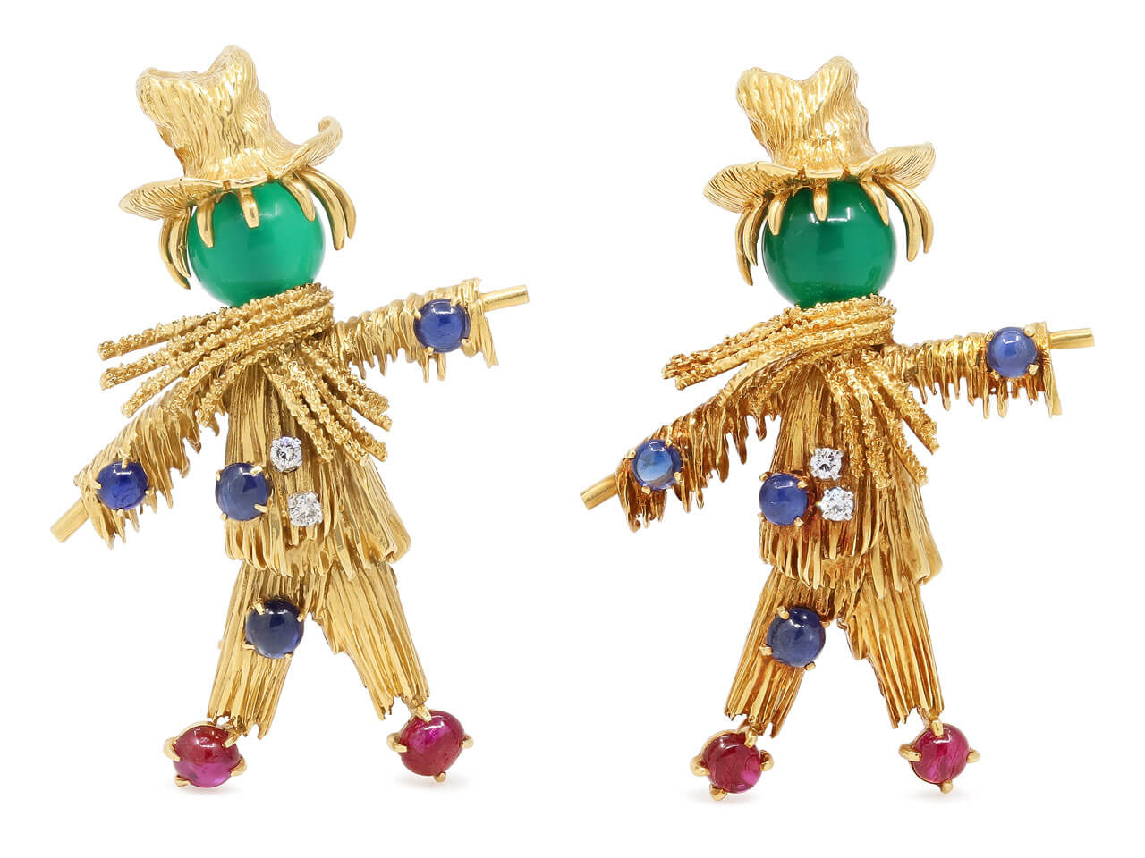 Pair of Van Cleef & Arpels Gemset Scarecrow Brooches in 18K Gold