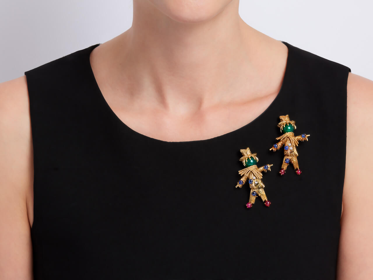 Pair of Van Cleef & Arpels Gemset Scarecrow Brooches in 18K Gold