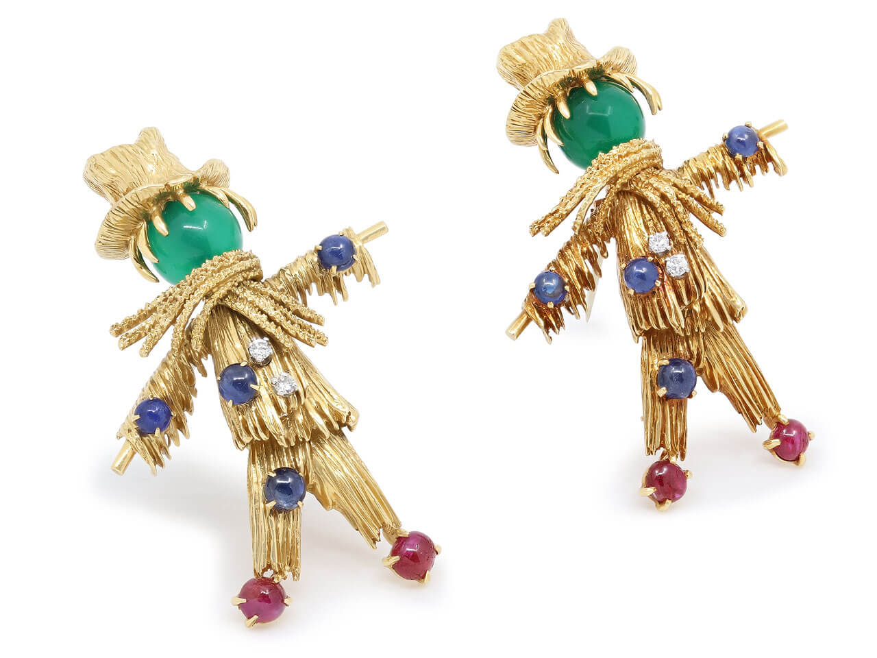 Pair of Van Cleef & Arpels Gemset Scarecrow Brooches in 18K Gold