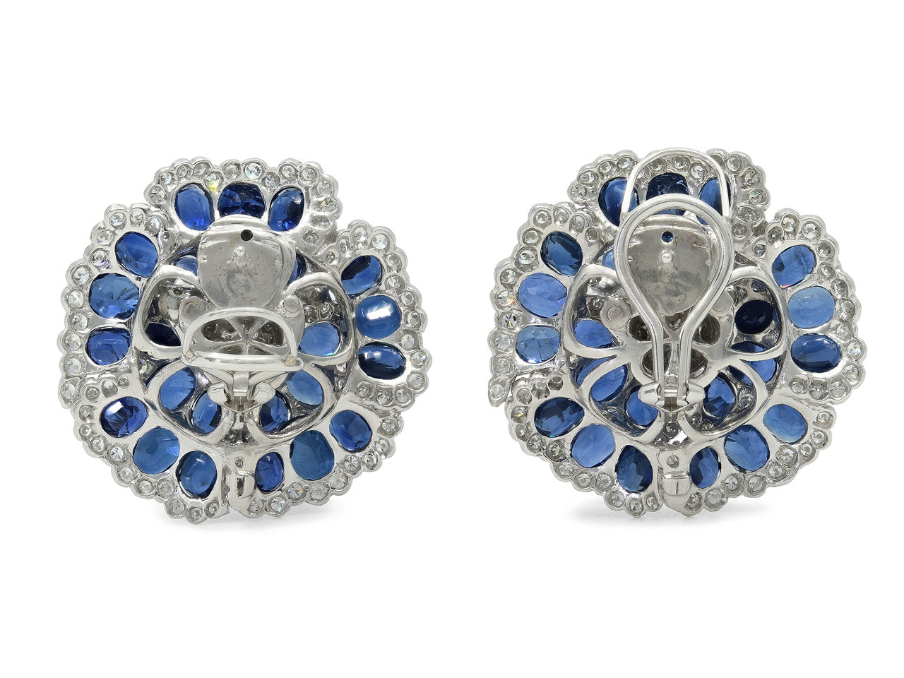 Sapphire and Diamond Flower Earrings in Platinum