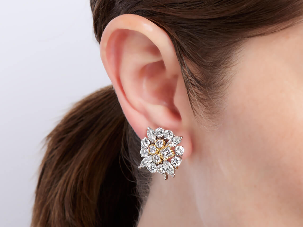 Diamond Cluster Ear Clips in 18K Gold, French