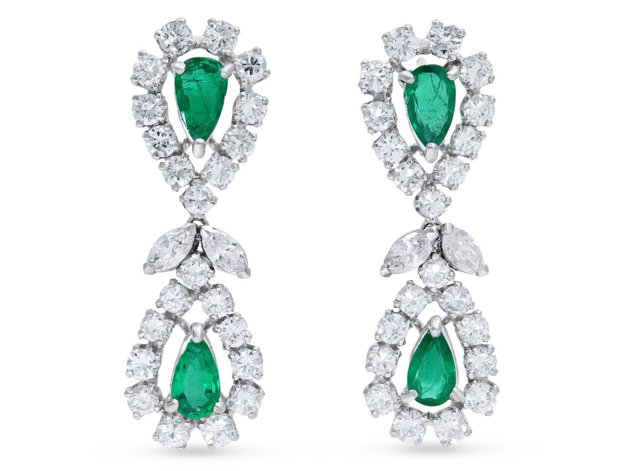 Beladora 'Bespoke' Emerald and Diamond Drop Earrings in Platinum