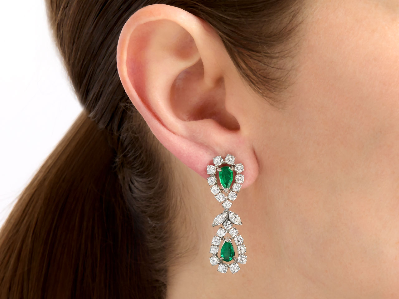 Beladora 'Bespoke' Emerald and Diamond Drop Earrings in Platinum