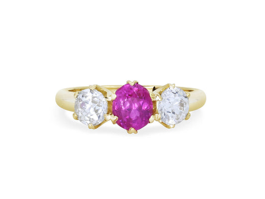 Beladora 'Bespoke' Three Stone Pink Sapphire and Diamond Ring in 14K Gold