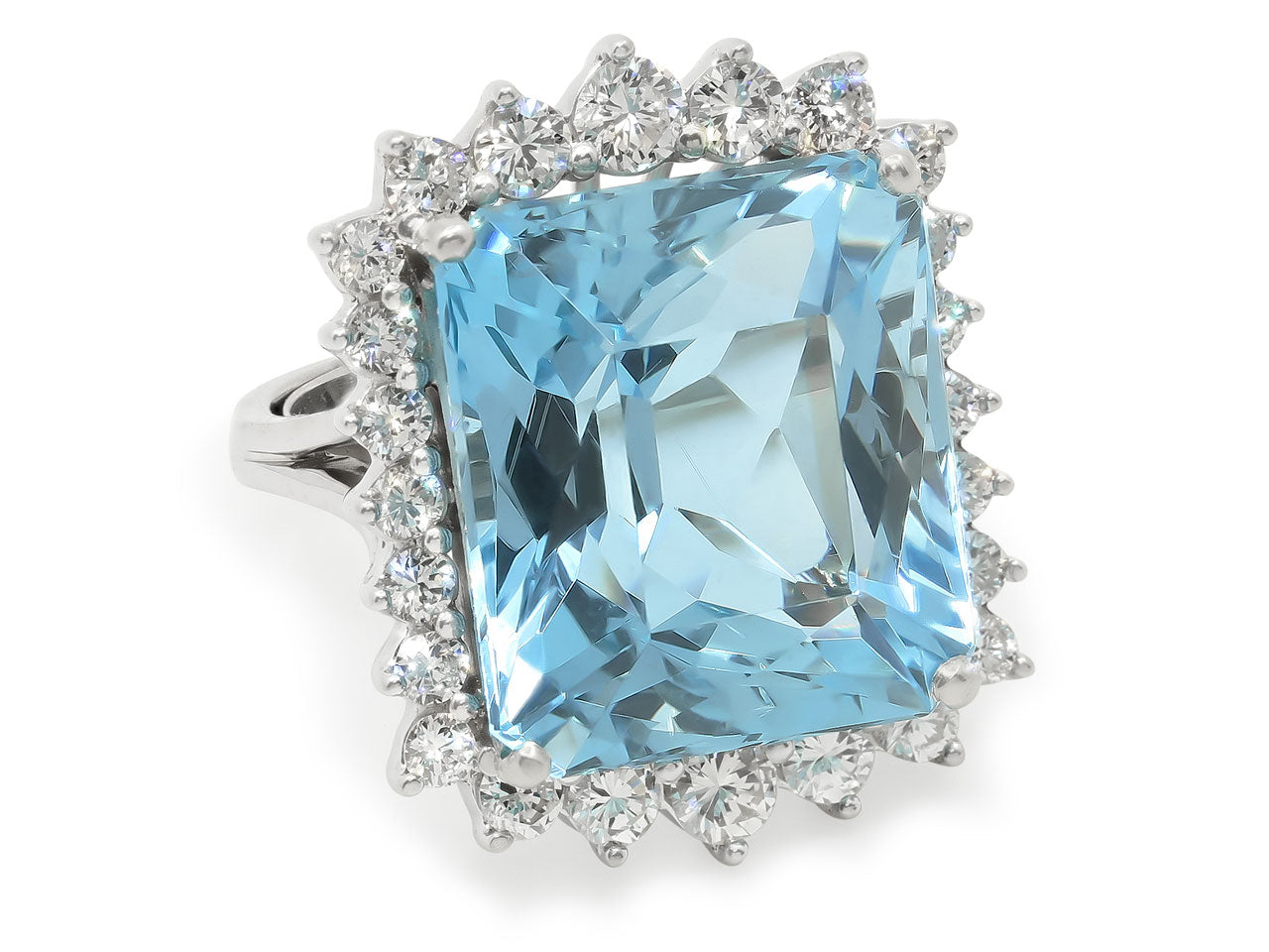 Aquamarine and Diamond Cocktail Ring in 14K White Gold