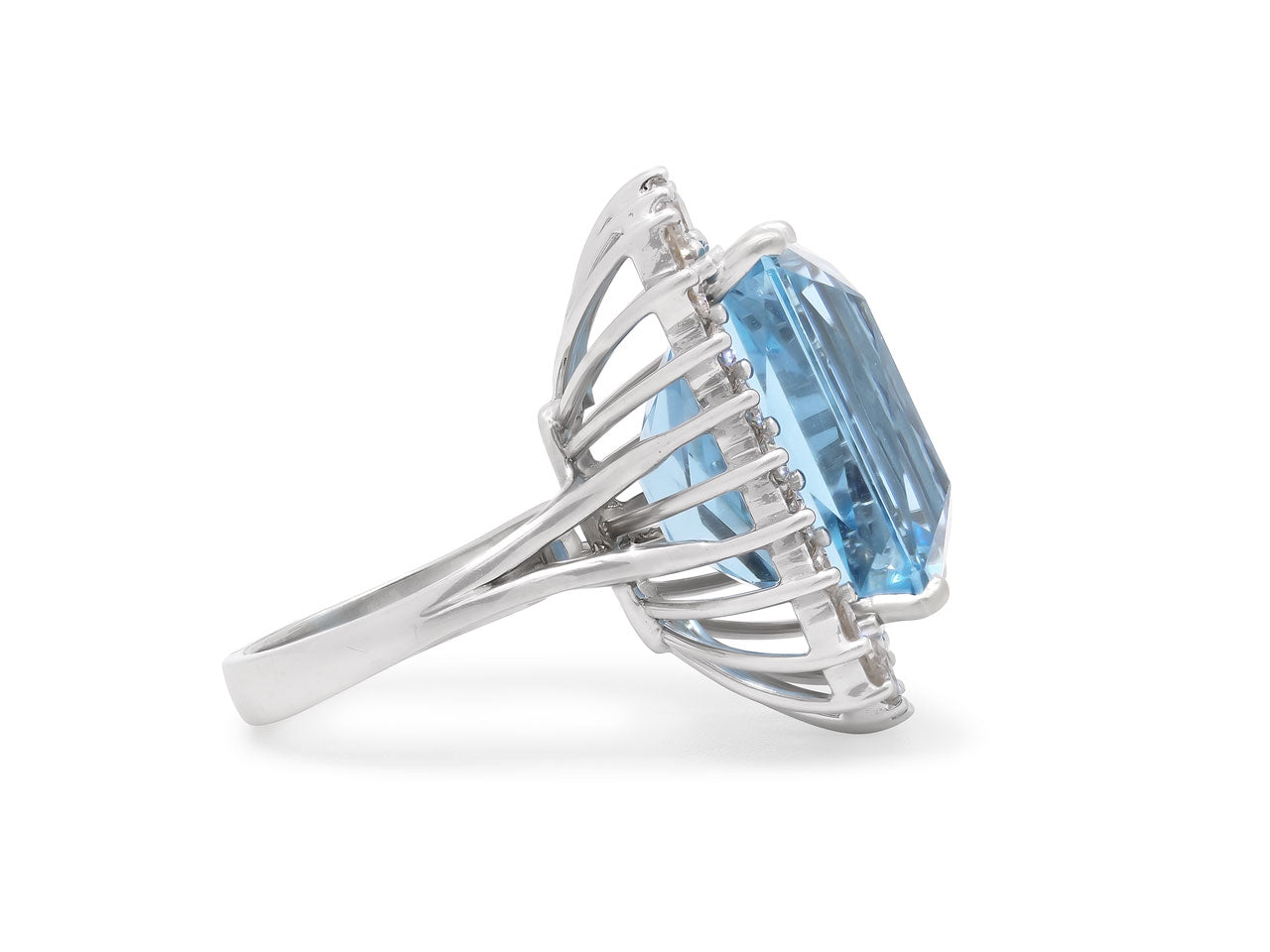 Aquamarine and Diamond Cocktail Ring in 14K White Gold