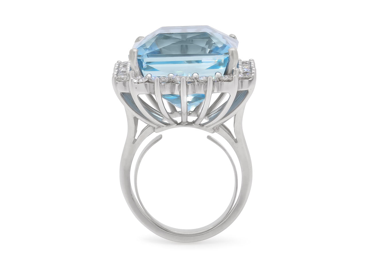 Aquamarine and Diamond Cocktail Ring in 14K White Gold