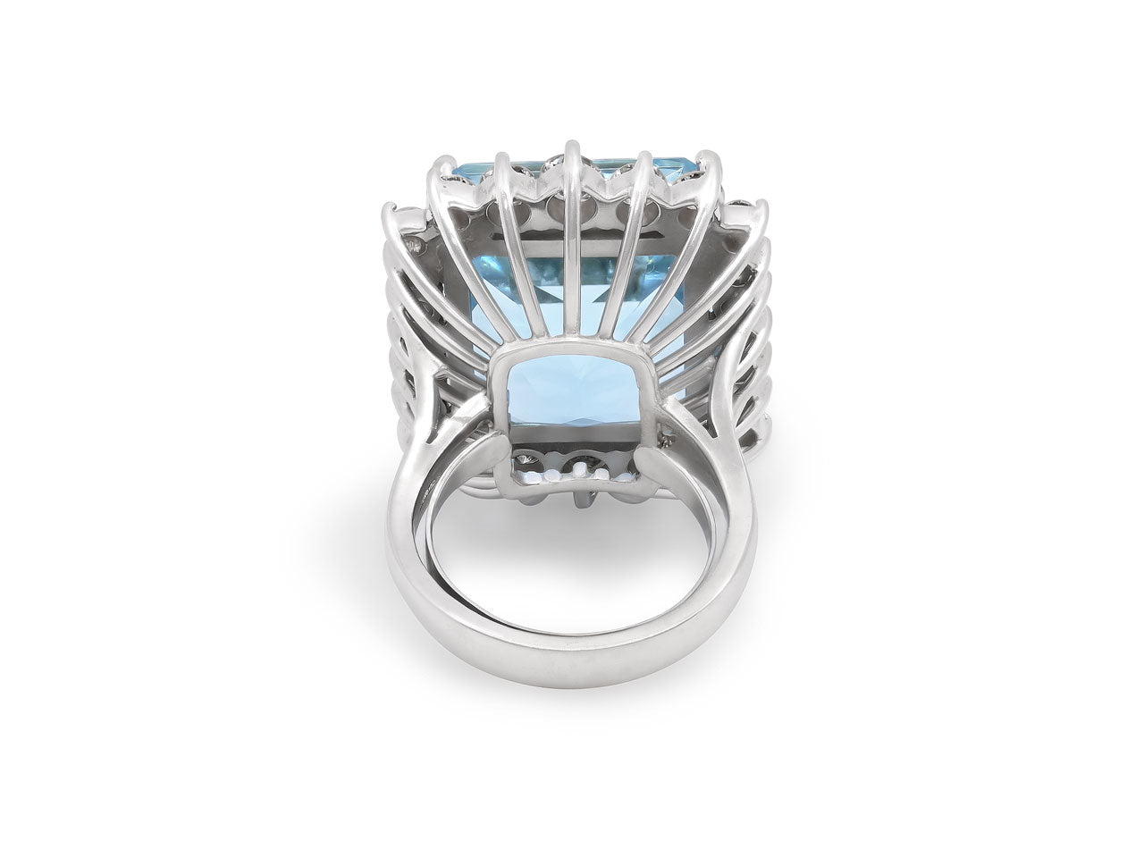 Aquamarine and Diamond Cocktail Ring in 14K White Gold