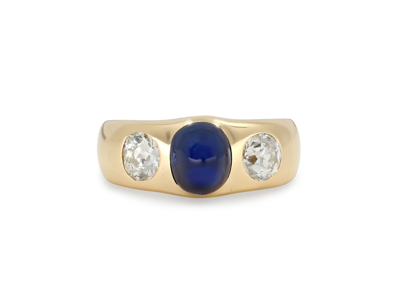 Mid-Century Cabochon Sapphire and Diamond Ring in 18K Gold