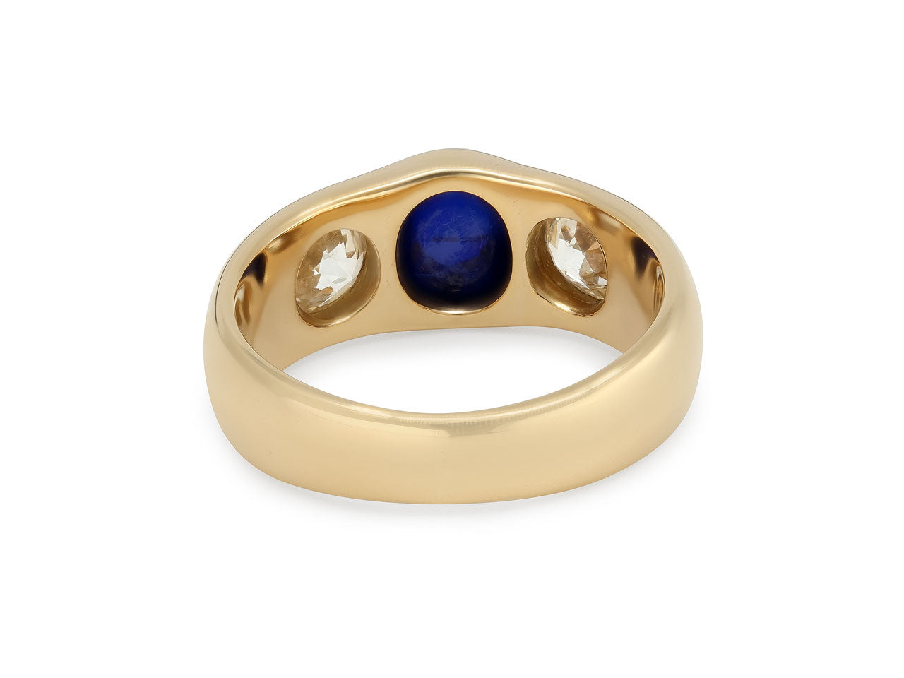 Mid-Century Cabochon Sapphire and Diamond Ring in 18K Gold