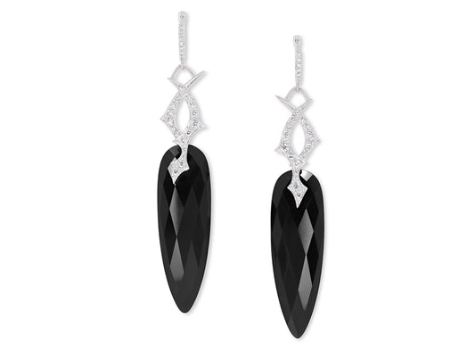 Stephen Webster 'Thorn' Diamond and Onyx Earrings in 18K White Gold