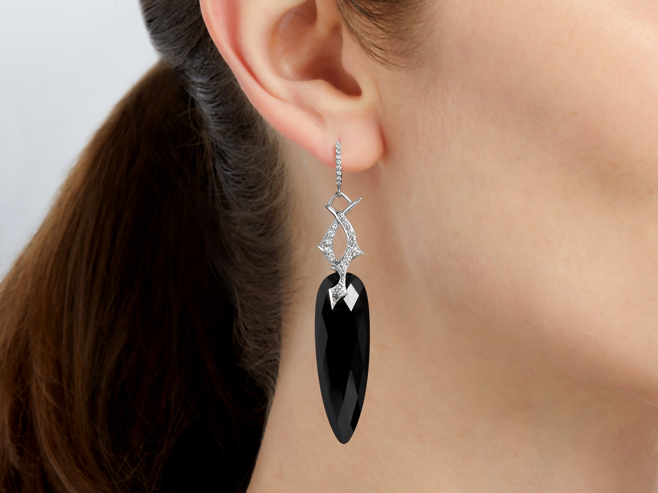 Stephen Webster 'Thorn' Diamond and Onyx Earrings in 18K White Gold