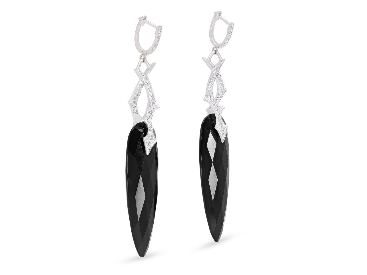 Stephen Webster 'Thorn' Diamond and Onyx Earrings in 18K White Gold