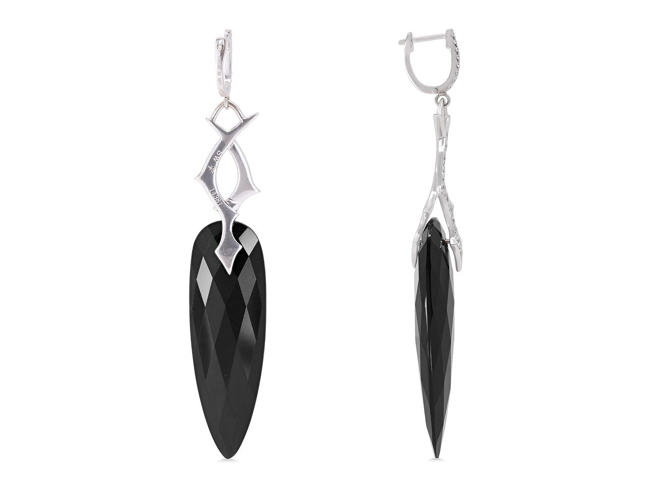 Stephen Webster 'Thorn' Diamond and Onyx Earrings in 18K White Gold