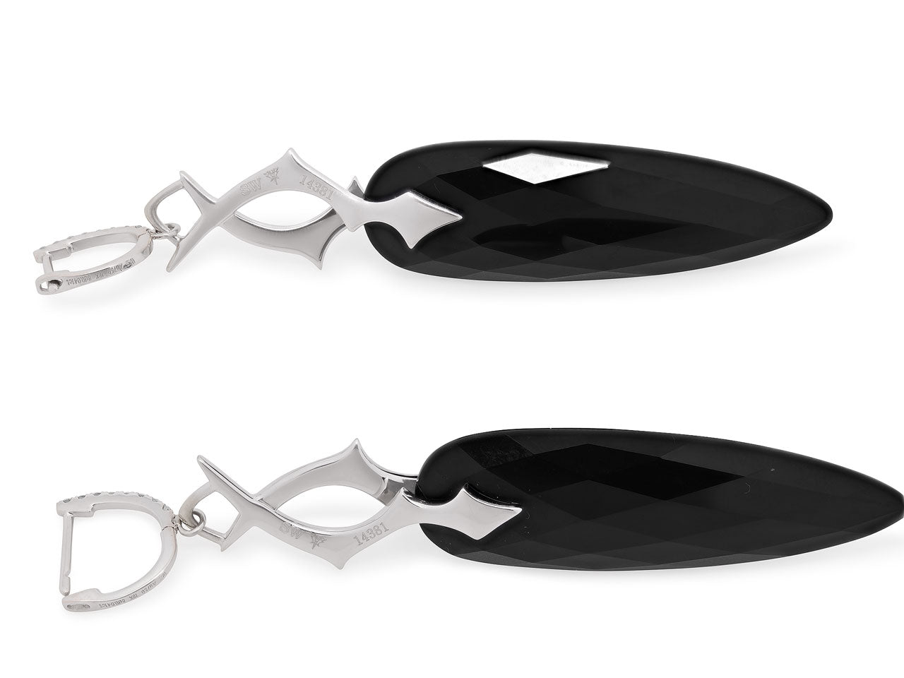 Stephen Webster 'Thorn' Diamond and Onyx Earrings in 18K White Gold