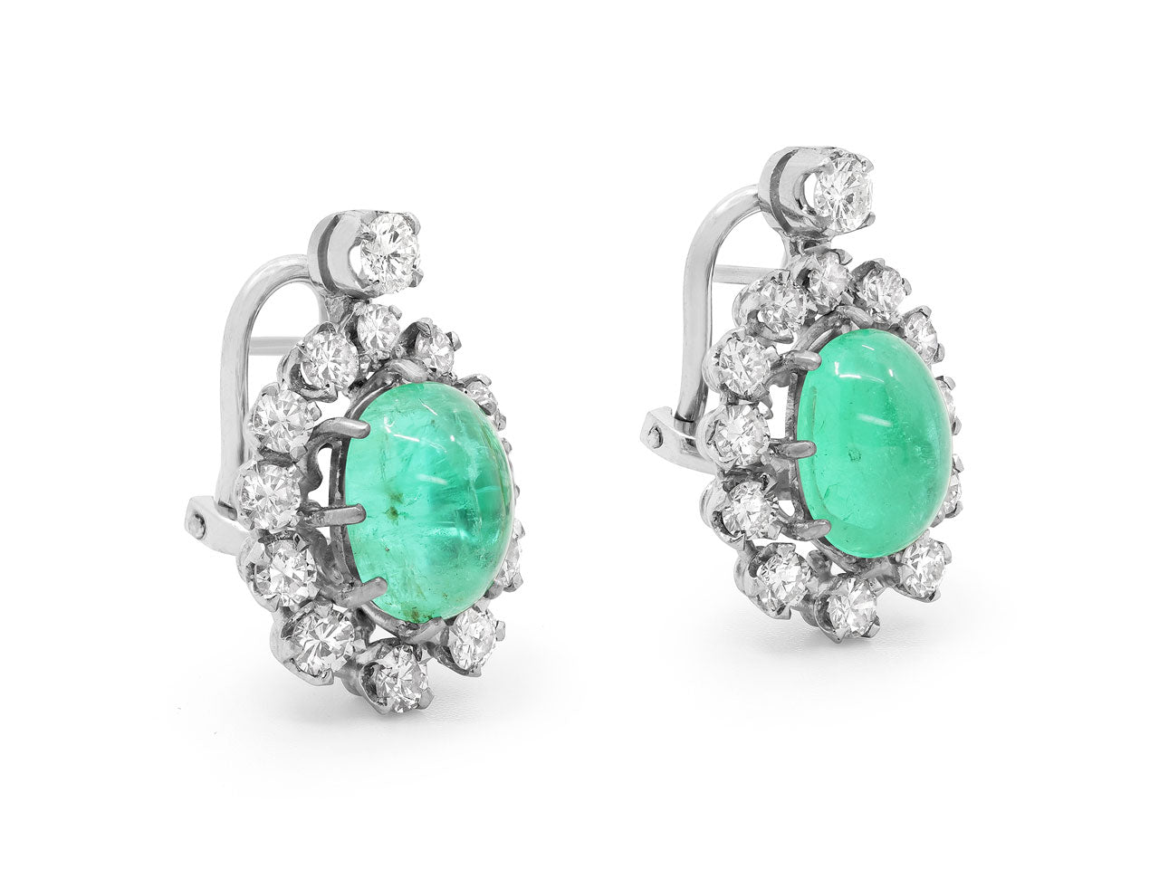 Cabochon Emerald and Diamond Earrings in Platinum