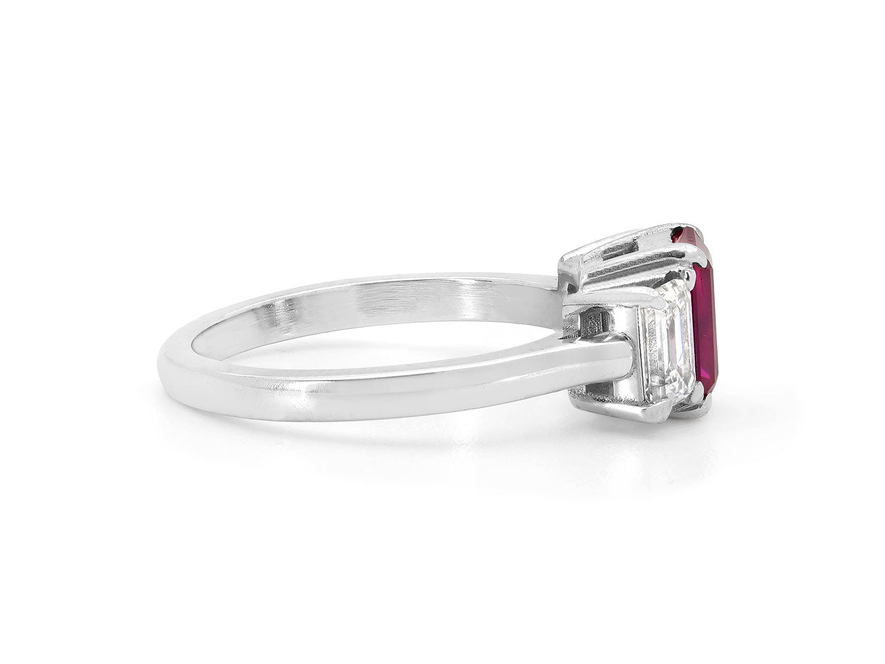 Beladora 'Bespoke' Three Stone Burma Ruby and Diamond Ring in Platinum