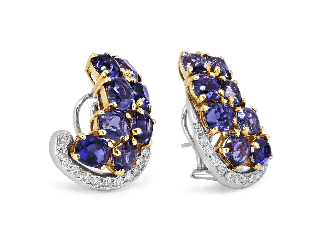 Seaman Schepps Iolite and Diamond Earrings in 18K Gold