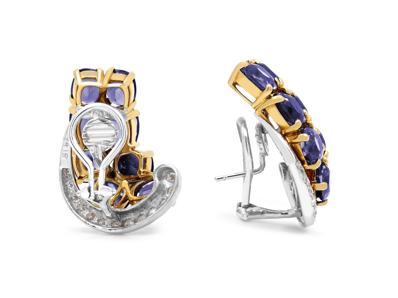 Seaman Schepps Iolite and Diamond Earrings in 18K Gold