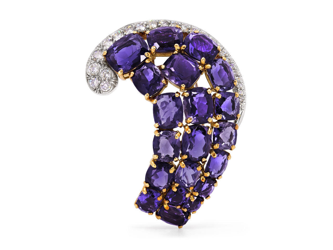 Seaman Schepps Iolite and Diamond Brooch in 18K Gold