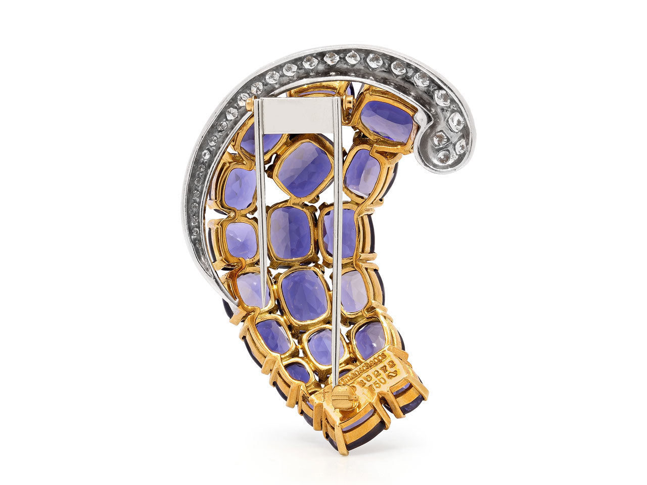 Seaman Schepps Iolite and Diamond Brooch in 18K Gold