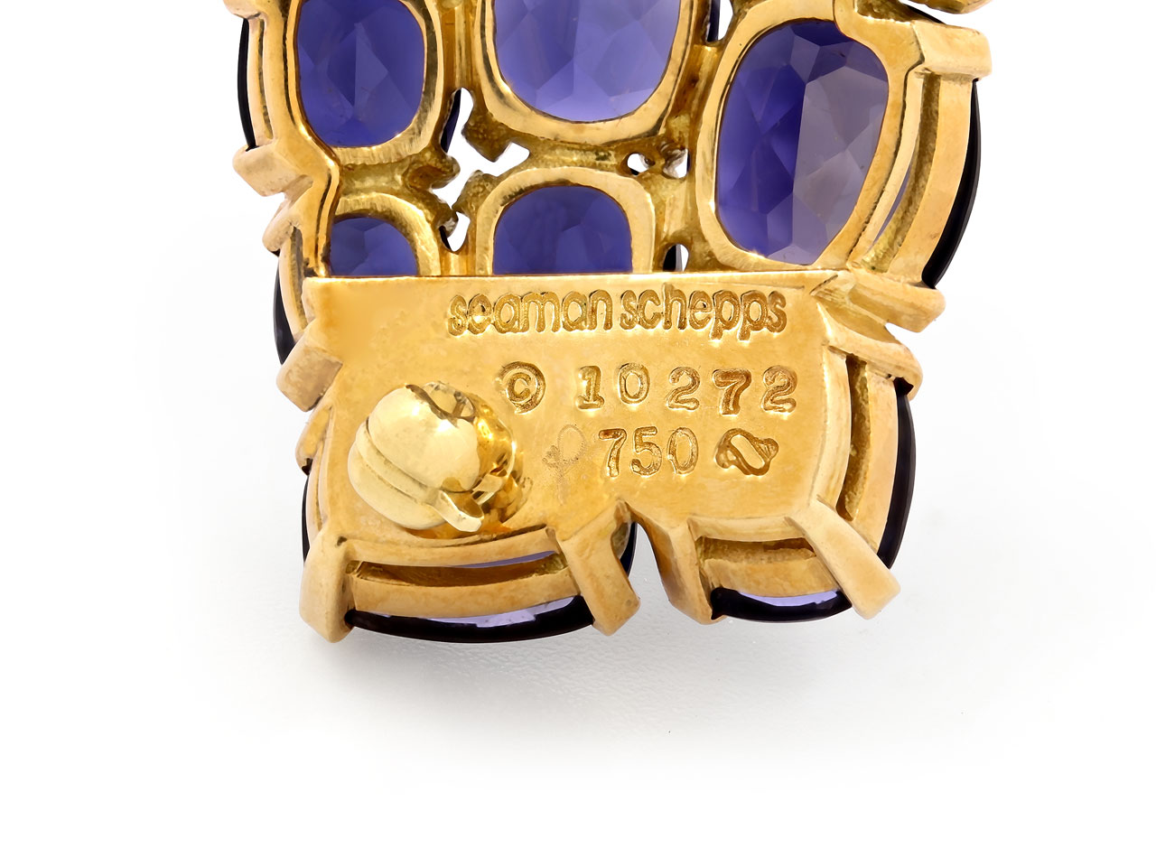 Seaman Schepps Iolite and Diamond Brooch in 18K Gold