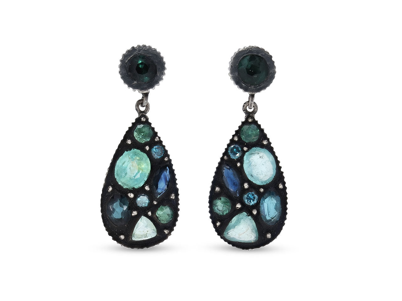 Tourmaline 'Sara' Earrings in Blackened Silver, by Yossi Harari