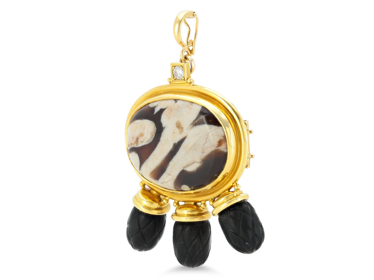 Elizabeth Gage Diamond, Jasper and Ebony Brooch/Pendant in 18K Gold